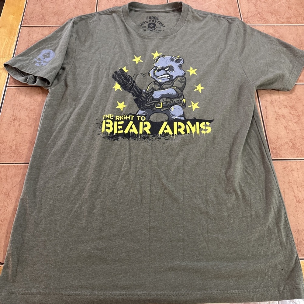 Zero Foxtrot Green T Shirt Men's Size Large Cotton Blend The Right To Bear Arms